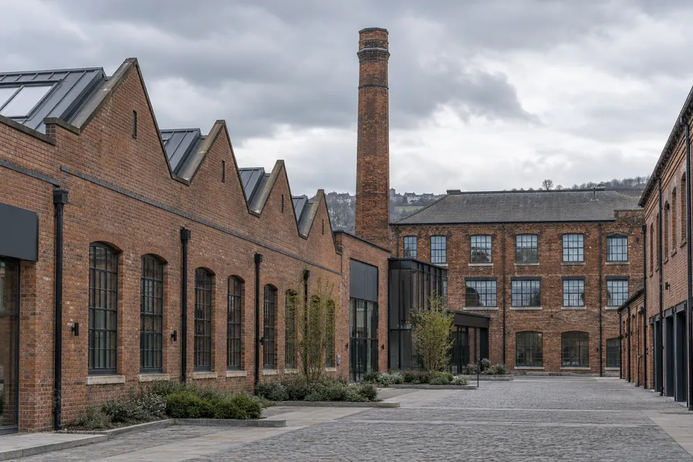 Red-brick business units and workshops around a northern English mill courtyard